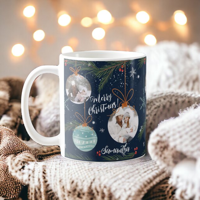 Caneca De Café Belo nome da ilustração de Natal 2 fotos (Cute merry Christmas illustration name 2 photos Coffee Mug)
