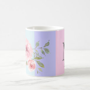 Caneca De Café Belo nome do monograma floral verde-riscado