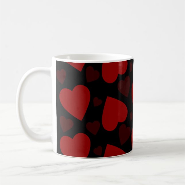 Caneca De Café Belo padrão cardíaco vermelho em preto (Esquerda)