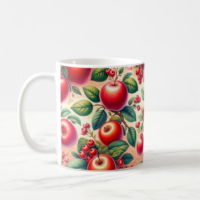 Caneca De Café Belo padrão com maçãs vermelhas (Esquerda)