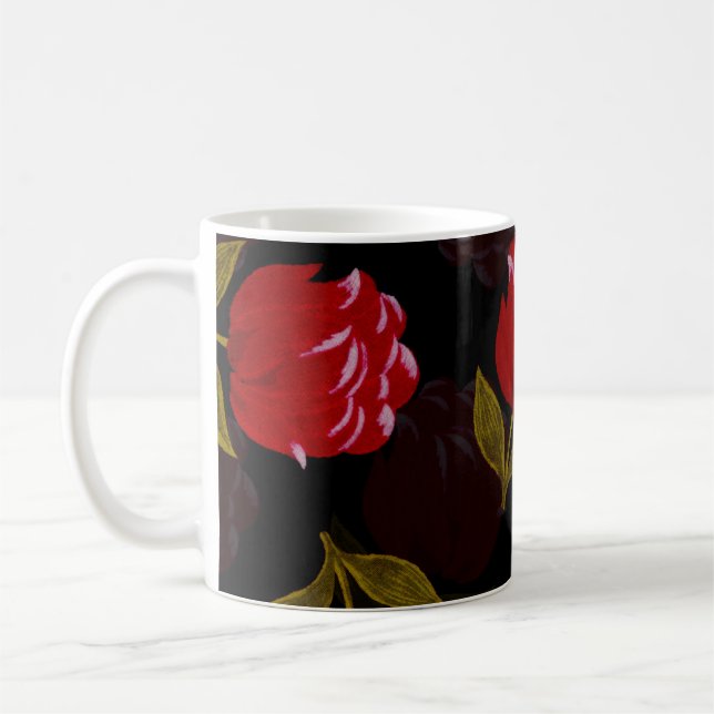 Caneca De Café Belo padrão de bordados de rosas translúcidos (Esquerda)