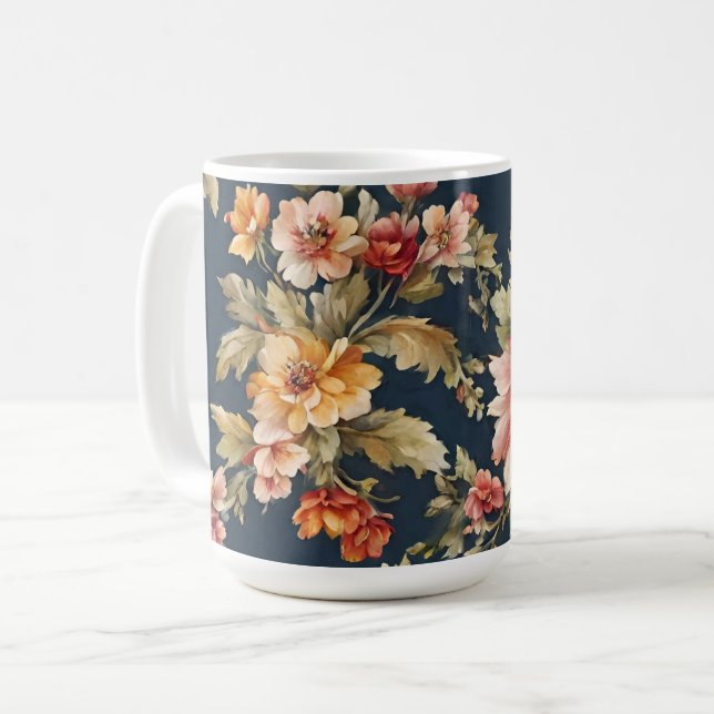 Caneca De Café Belo Padrão Floral Italiano (Frente Esquerda)