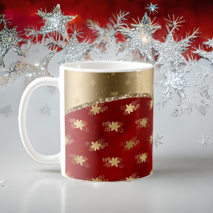 Caneca De Café Belo Padrão Floral Vermelho Profundo com Faixa Do