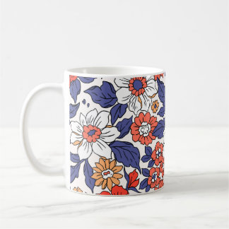 Caneca De Café Belo padrão floral vintage em pequeno realisti