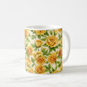 Caneca De Café Belo padrão sem costura de rosas amarelas
