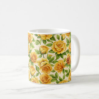 Caneca De Café Belo padrão sem costura de rosas amarelas