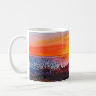 Caneca De Café Belo pôr do sol do oceano. Retrato da jovem como