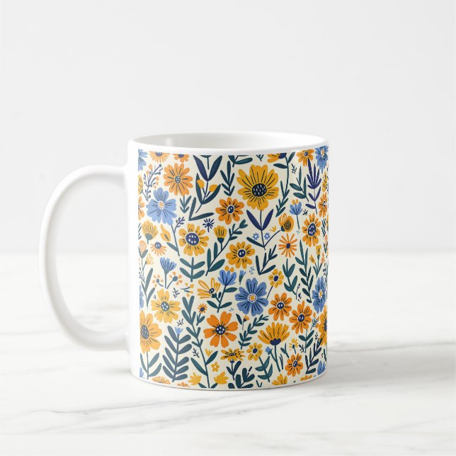 Caneca De Café Belo Primavera Amarelo Azul Girassol (Esquerda)
