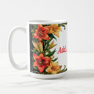 Caneca De Café Belo Quadro Floral com Flores Vermelhas e Amarelas