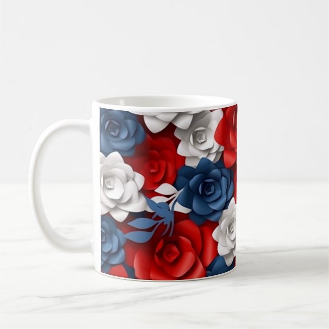 Caneca De Café Belo Red White Blue Flower Garden Floral EUA (Esquerda)
