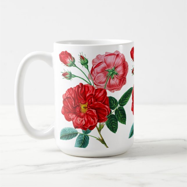 Caneca De Café Belo Rosa, Flores Vermelhas Desenhando (Esquerda)