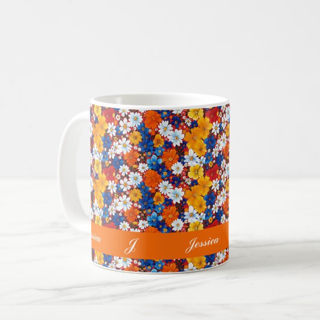 Caneca De Café Belo Script de Flores Silvestres Coloridas de Prim (Frente Esquerda)