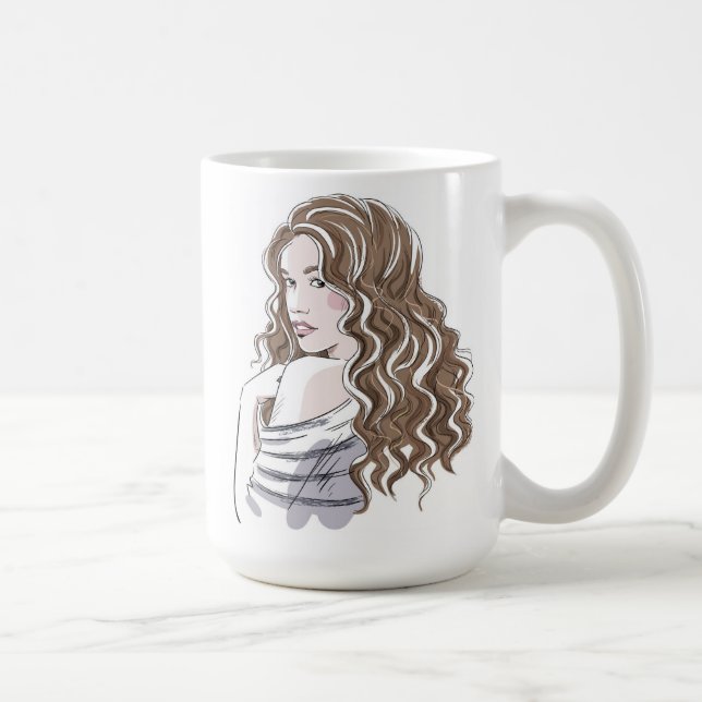 Caneca De Café Belo Sketch Da Menina (Direita)
