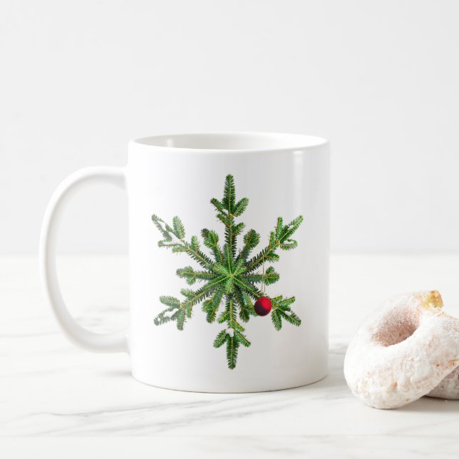 Caneca De Café Belo Snowy Pine Snowflake Natal (Com Donut)