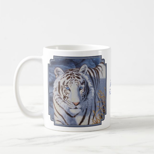 Caneca De Café Belo Tigre Branco com Olhos Azuis Cristais (Esquerda)