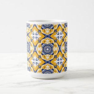 Caneca De Café 💙🤍💛 Belos Azulejos azuis e amarelos