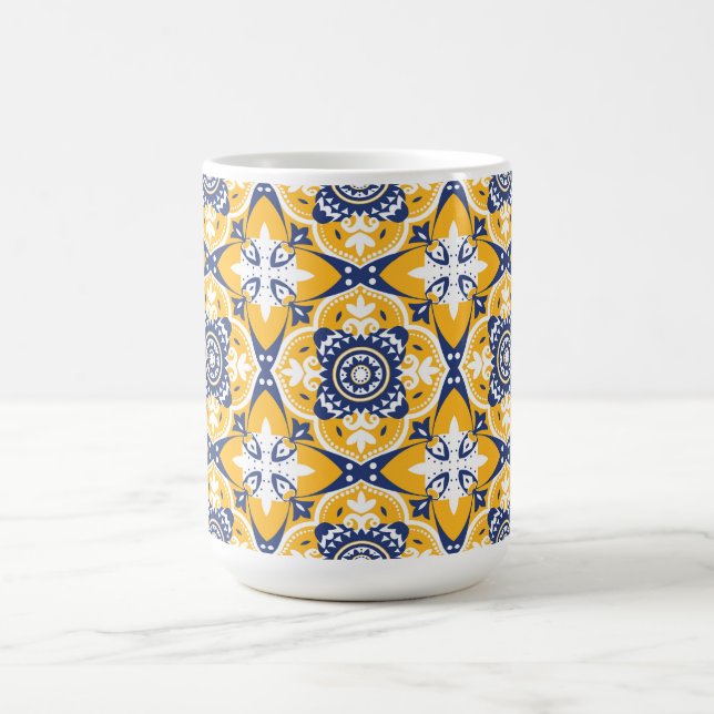 Caneca De Café 💙🤍💛 Belos Azulejos azuis e amarelos (Centro)