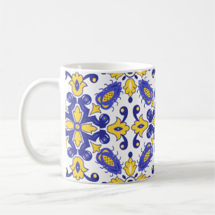 Caneca De Café 💙💛 Belos Azulejos azuis e amarelos