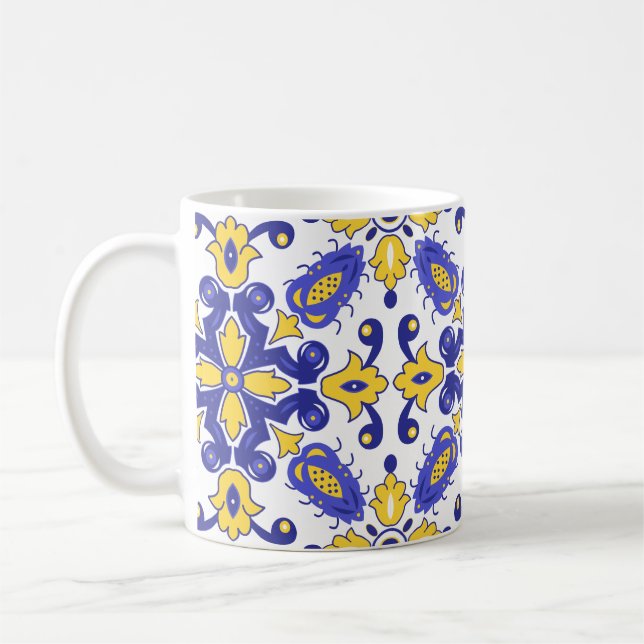 Caneca De Café 💙💛 Belos Azulejos azuis e amarelos  (Esquerda)