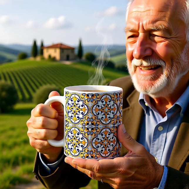 Caneca De Café 💙 💛 Belos Azulejos Azulejos 9 Café  (💙💛 Beautiful blue and yellow Azulejos 9 Coffee Coffee Mug)
