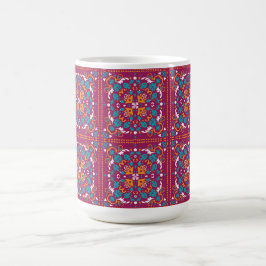 Caneca De Café 🤩 Belos Azulejos bordô e turquesa,  