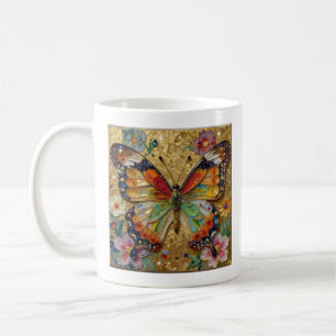 Caneca De Café Belos Borboletas e Flores com Impasto Poema