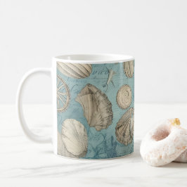 Caneca De Café Belos Conchas Vintage em Azul