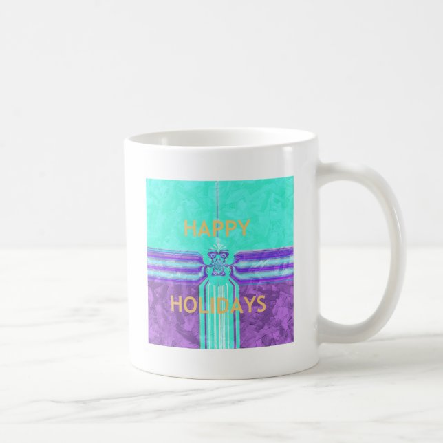 Caneca De Café Belos Felizes Feriados Azuis design vetor ciano (Direita)