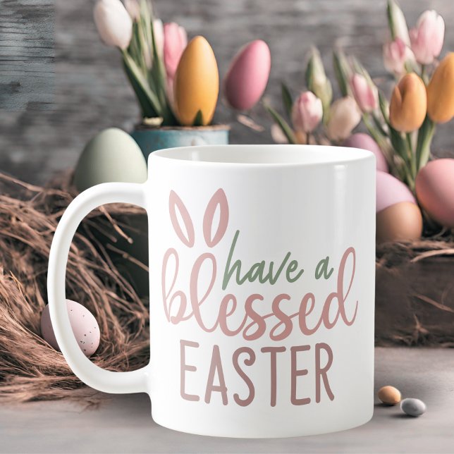 Caneca De Café Belos Ouvidos Tem uma Páscoa Bela (Cute Bunny Ears Have a Blessed Easter Coffee Mug)