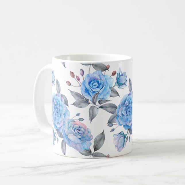 Caneca De Café Belos rosas azuis (Frente Esquerda)
