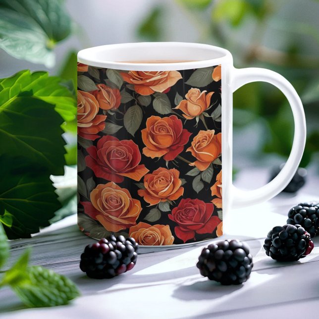 Caneca De Café Belos rosas vermelhos e laranja (Criador carregado)