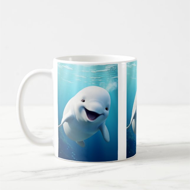 Caneca De Café Beluga Baleia Cartoon Blue Green Oceano Ártico (Esquerda)