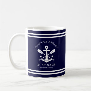 Caneca De Café Bem-vindo a bordo Nome do Barco Âncora Náutica A