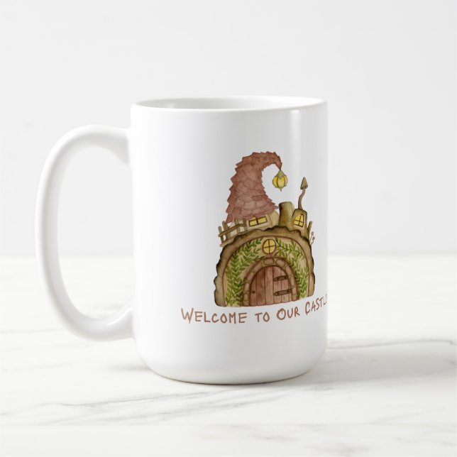 Caneca De Café Bem-vindo ao Nosso Castelo com uma Casa de Gnomo e (Esquerda)