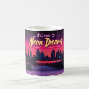 Caneca De Café Bem-vindo aos Sonhos Neon - paisagem urbana de ond