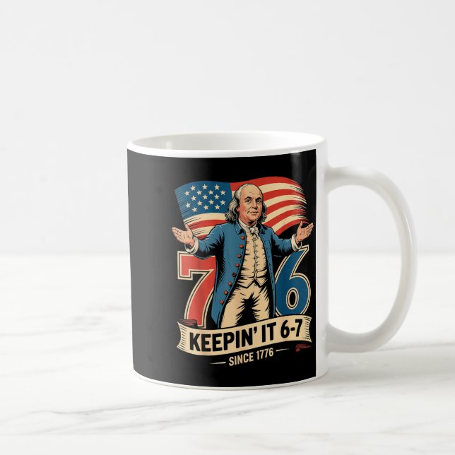 Caneca De Café Ben Franklin 67 Meme Mantendo 7-6 Professor de His (Direita)