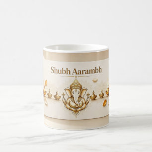 Caneca De Café Bênçãos de Ganesha Shubh Aarambh Monograma Diwali