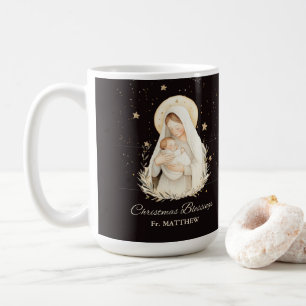 Caneca De Café Bênçãos de Natal do Padre Madonna Menino Preto