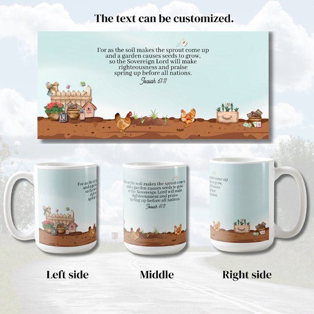 Caneca De Café Bênçãos do Jardim Rural (Country Garden mugs display of all sides.)