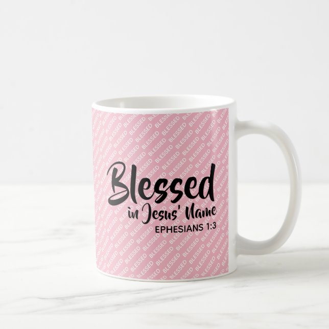 Caneca De Café BÊNDIO EM NOME DE JESUS, Escritura Cristã Rosa (Direita)