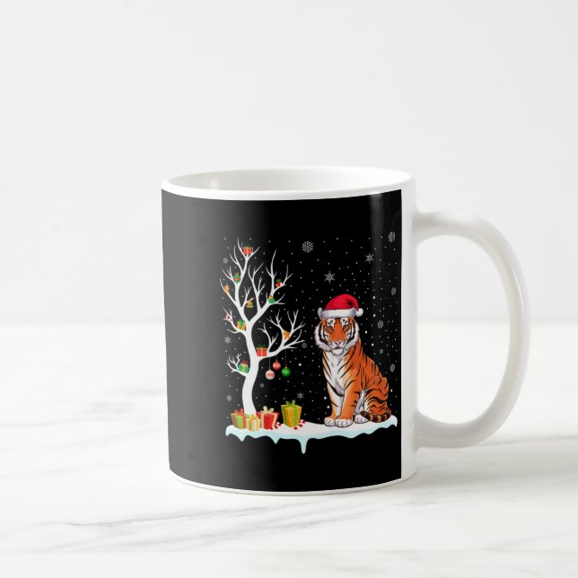 Caneca De Café Bengal Tiger Santa Hat Festive Tree Light Christma (Direita)
