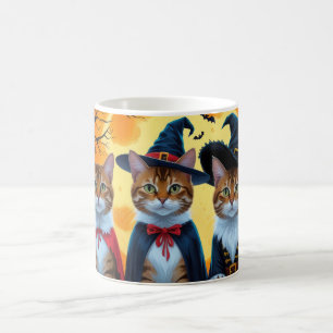 Caneca De Café Bengala Cats Pumpkin Halloween Engraçado