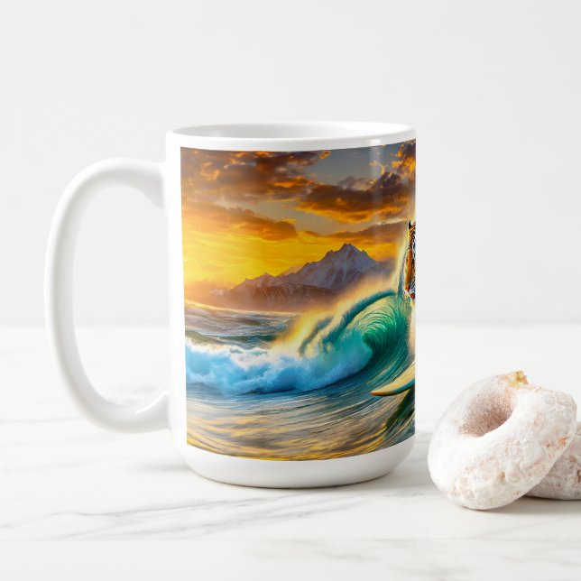 Caneca De Café Bengala Em Um Design De Surfboard Por Rich AMeN Gi (Com Donut)