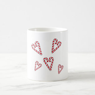Caneca De Café bengalas de Natal vermelhas e brancas Corações