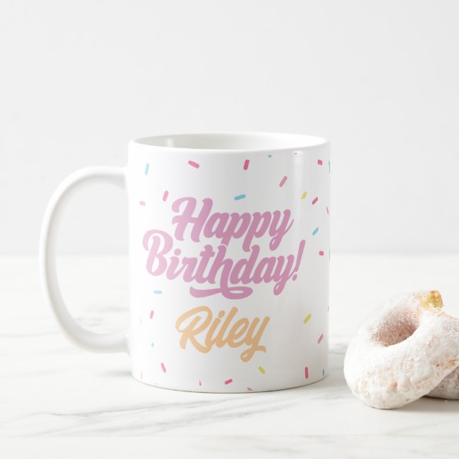 Caneca De Café Berbequetes Rosa e Arco-Íris Personalizáveis Anive (Com Donut)