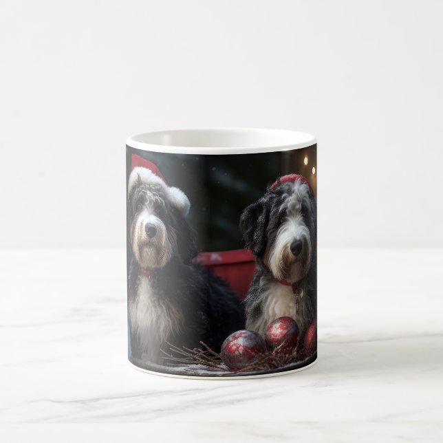 Caneca De Café Bernedoodle Snowy Sleigh Decência de Natal (Centro)