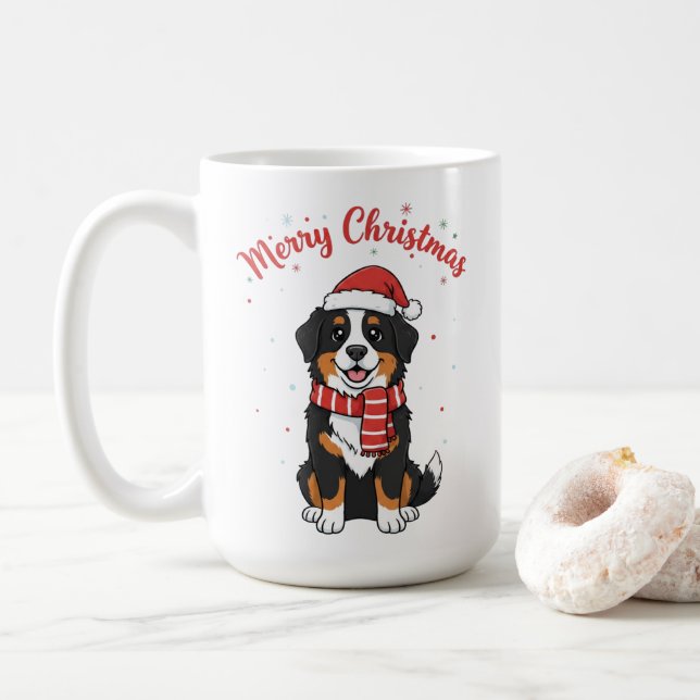Caneca De Café Bernese Mountain Dog Merry Christmas Doodle  (Com Donut)