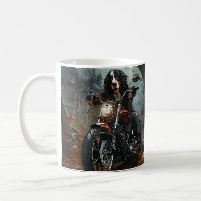 Caneca De Café Bernese Mountain Riding Motorcycle Halloween Scary (Esquerda)