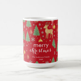 Caneca De Café Berrendas de Aquarela e Árvore de Natal -