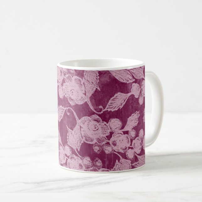 Caneca De Café Berries e Blossomo Púrpura Padrão Floral (Frente Esquerda)